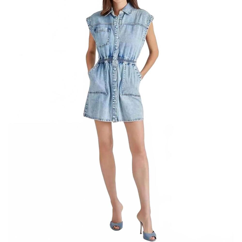 NEW STEVE MADDEN robbie denim mini dress in mineral blue - Picture 1 of 4